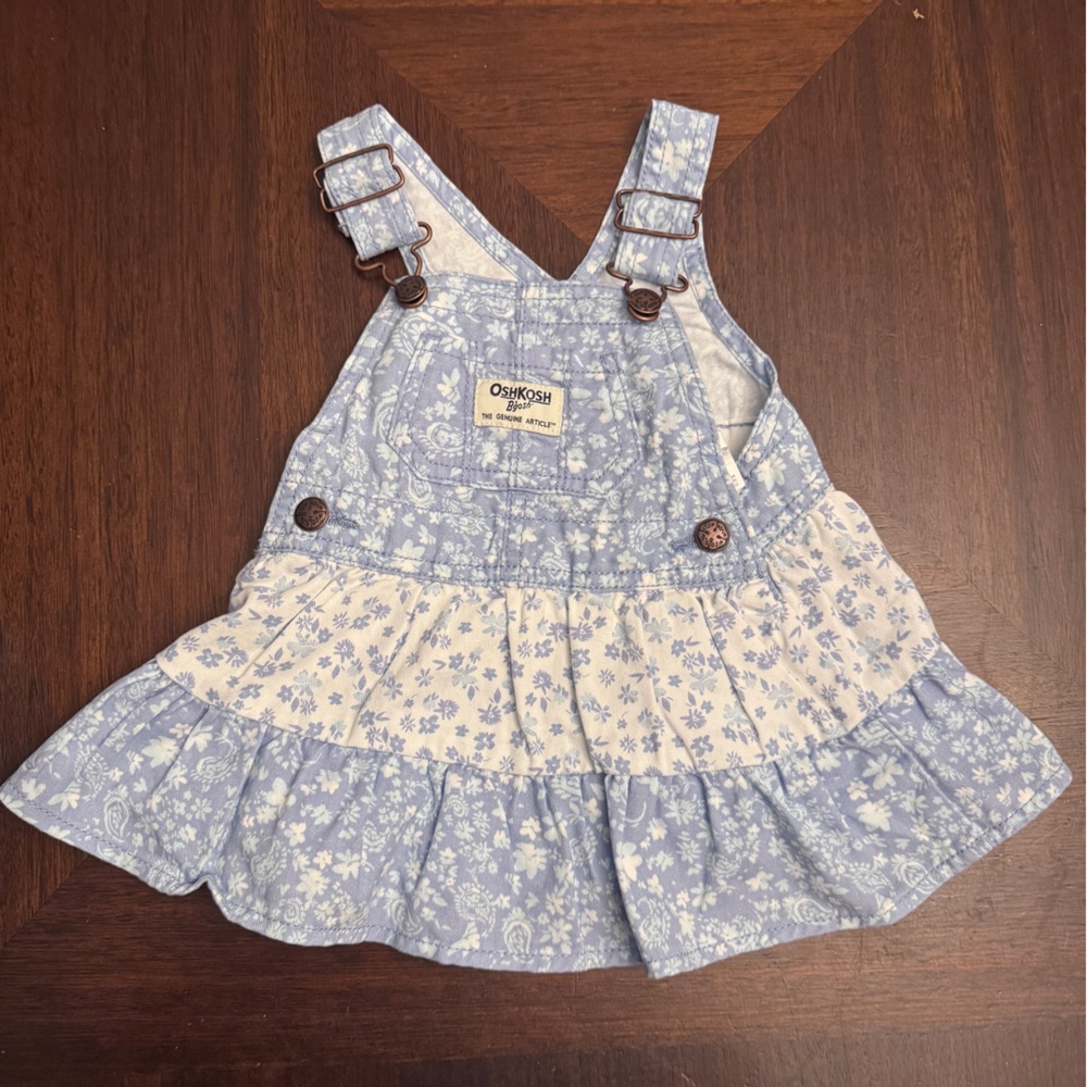 OshKosh B'gosh Blue and White Floral Overall Dress